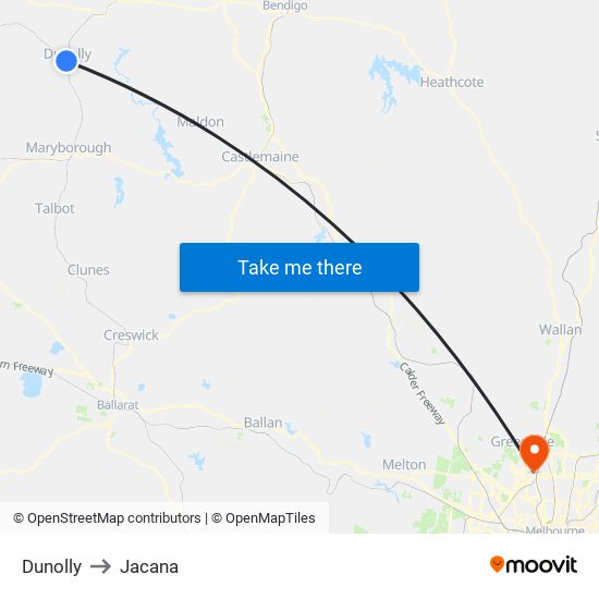 Dunolly to Jacana map