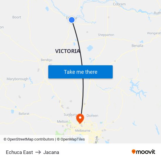 Echuca East to Jacana map