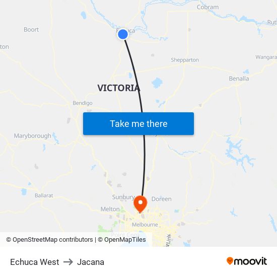 Echuca West to Jacana map