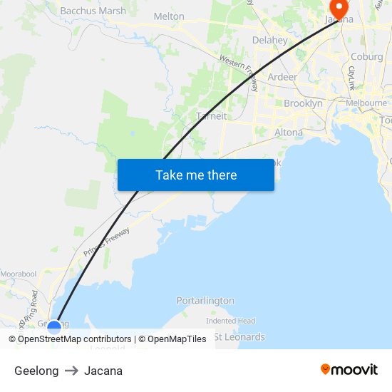 Geelong to Jacana map