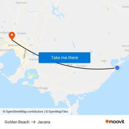 Golden Beach to Jacana map