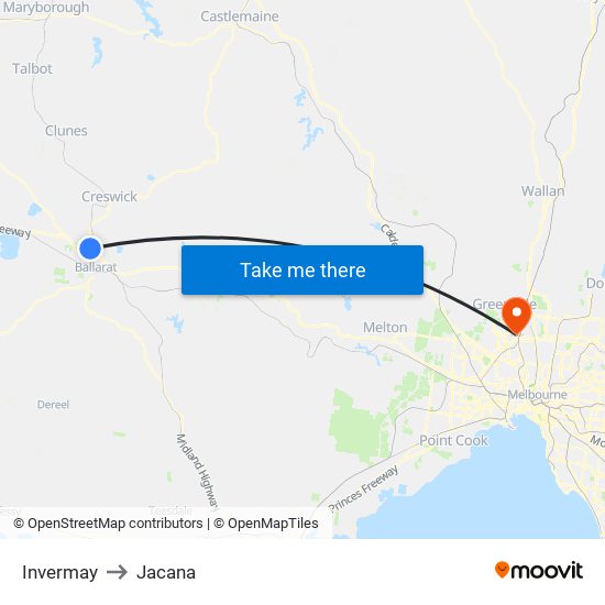 Invermay to Jacana map