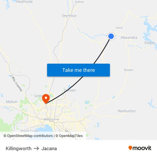 Killingworth to Jacana map