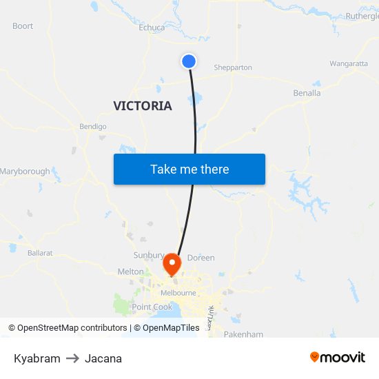 Kyabram to Jacana map