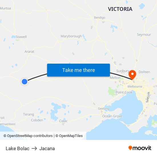 Lake Bolac to Jacana map