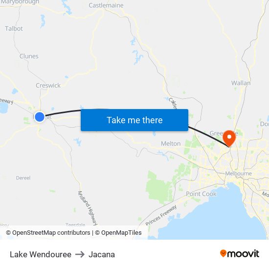 Lake Wendouree to Jacana map
