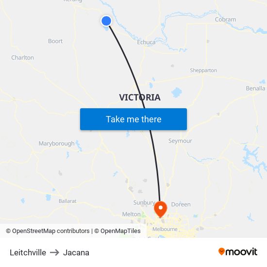 Leitchville to Jacana map