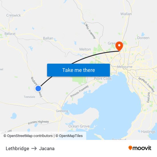 Lethbridge to Jacana map