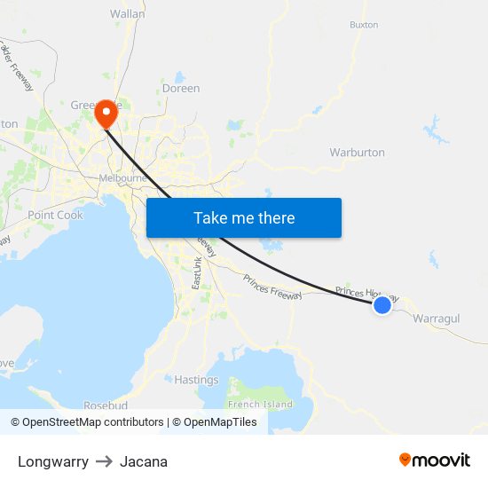 Longwarry to Jacana map