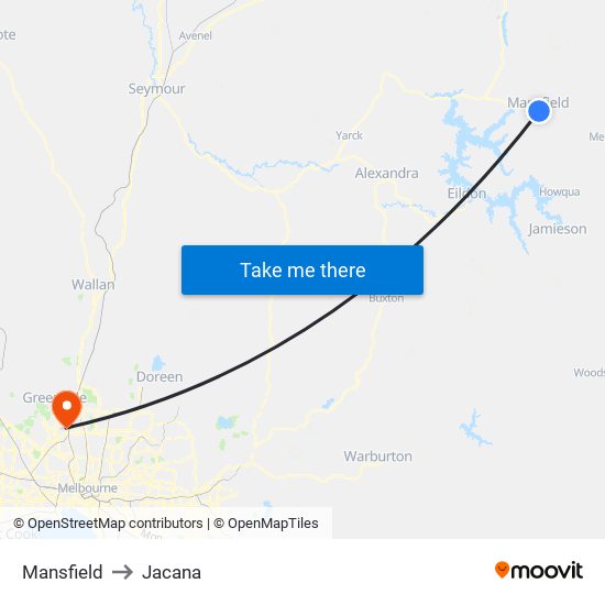 Mansfield to Jacana map