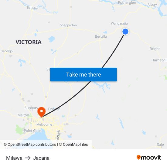 Milawa to Jacana map