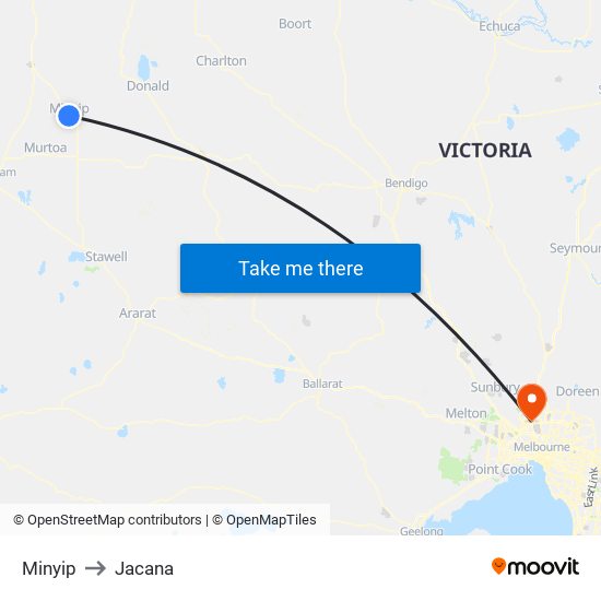 Minyip to Jacana map