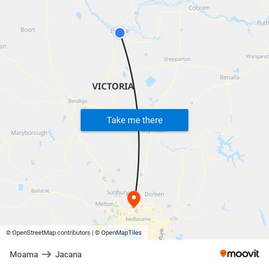 Moama to Jacana map