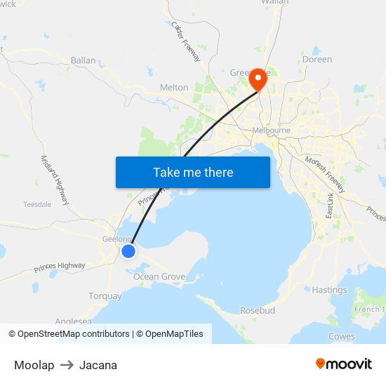 Moolap to Jacana map