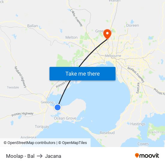 Moolap - Bal to Jacana map