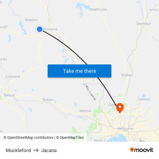 Muckleford to Jacana map