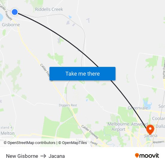 New Gisborne to Jacana map