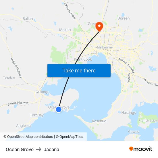 Ocean Grove to Jacana map