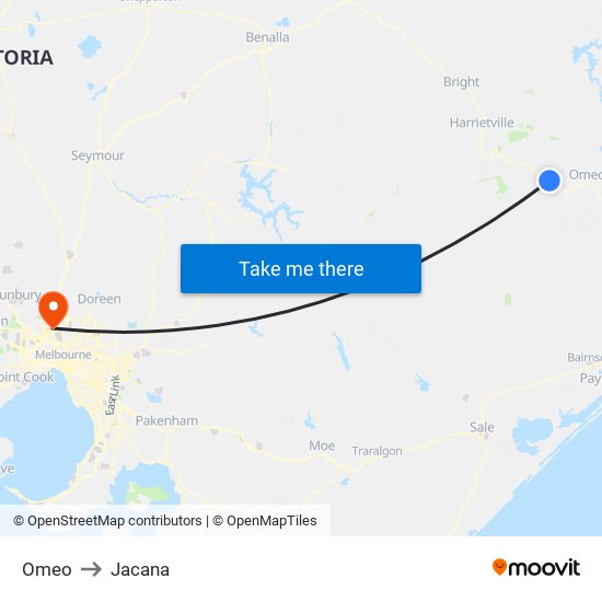 Omeo to Jacana map