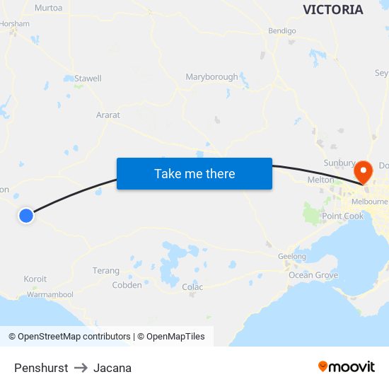 Penshurst to Jacana map