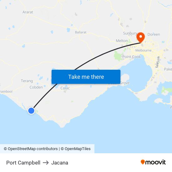 Port Campbell to Jacana map