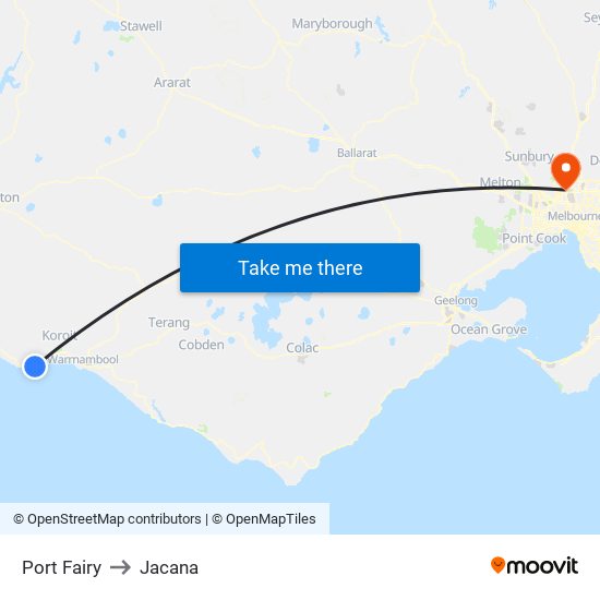 Port Fairy to Jacana map