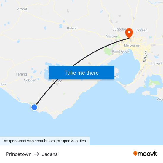 Princetown to Jacana map