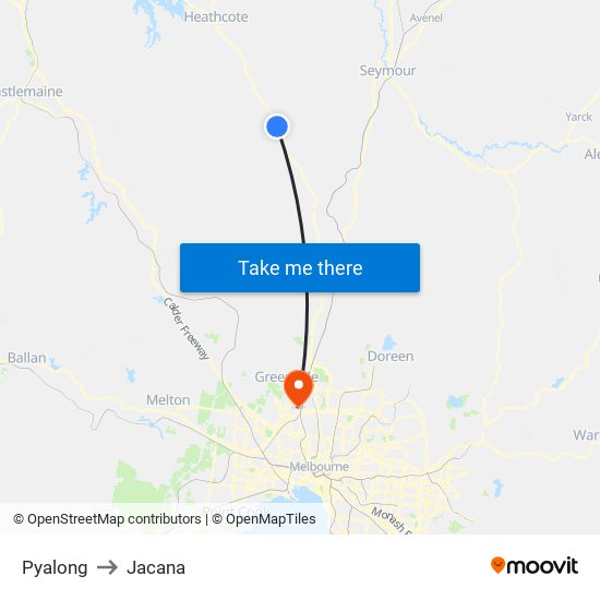 Pyalong to Jacana map