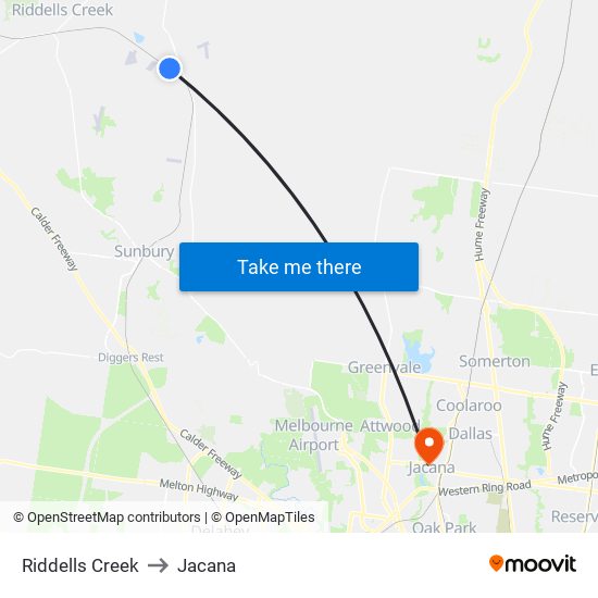 Riddells Creek to Jacana map