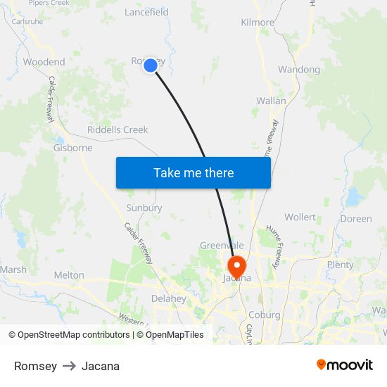 Romsey to Jacana map