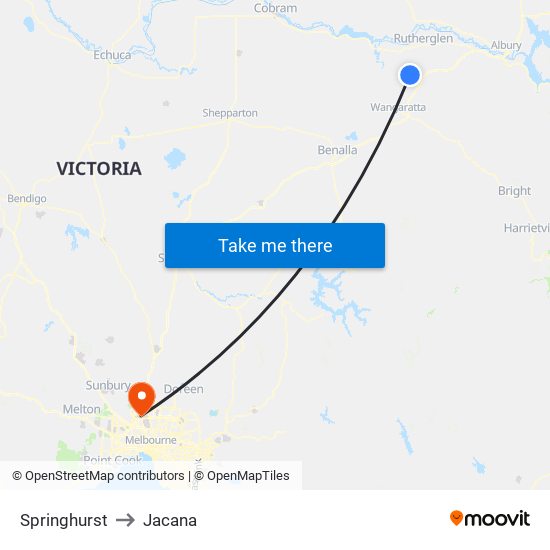 Springhurst to Jacana map