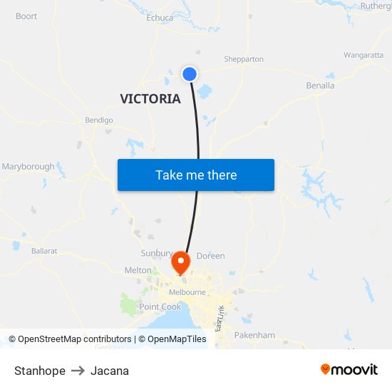 Stanhope to Jacana map