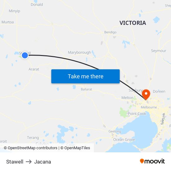 Stawell to Jacana map