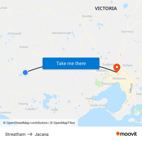 Streatham to Jacana map