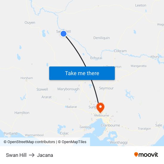 Swan Hill to Jacana map