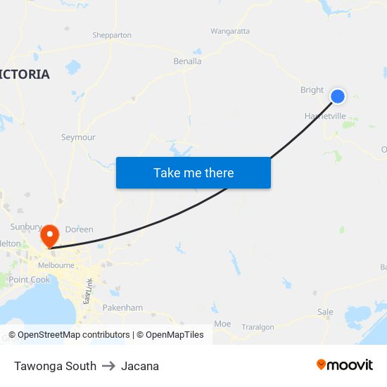 Tawonga South to Jacana map