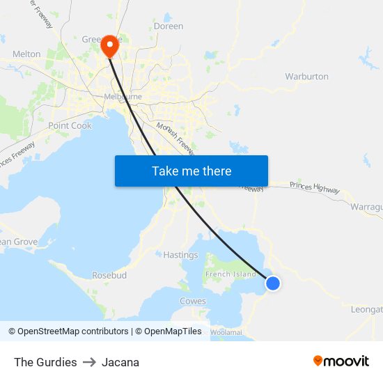 The Gurdies to Jacana map