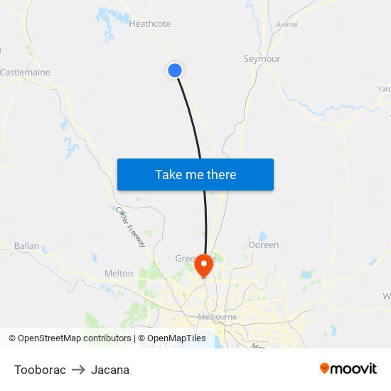 Tooborac to Jacana map