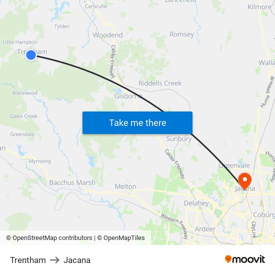 Trentham to Jacana map