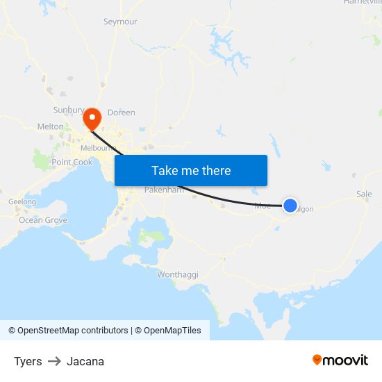 Tyers to Jacana map