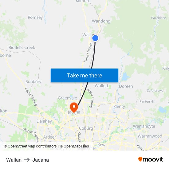 Wallan to Jacana map