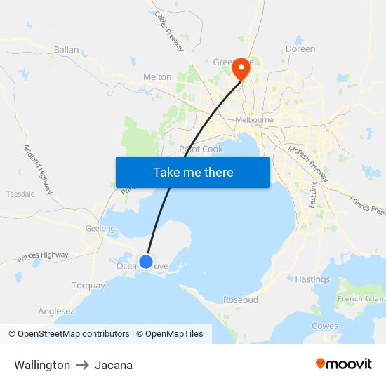 Wallington to Jacana map