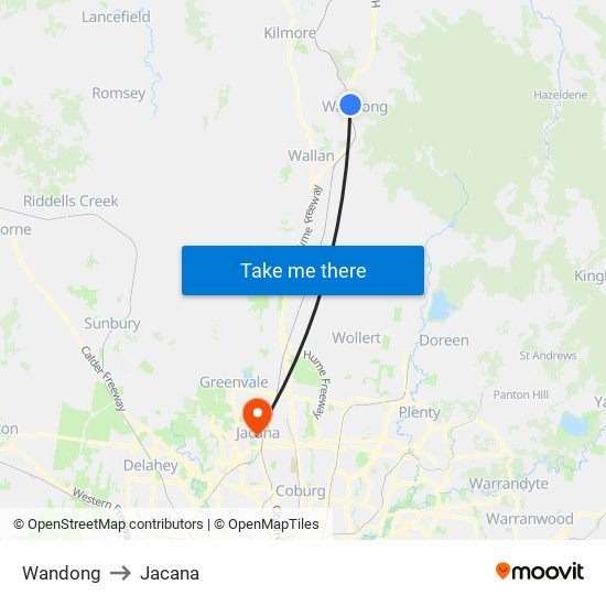 Wandong to Jacana map