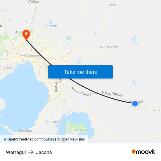 Warragul to Jacana map