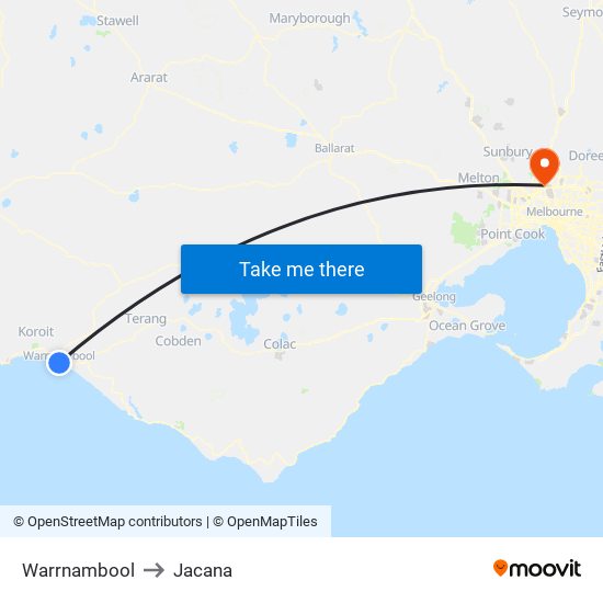 Warrnambool to Jacana map