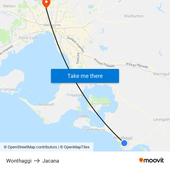 Wonthaggi to Jacana map