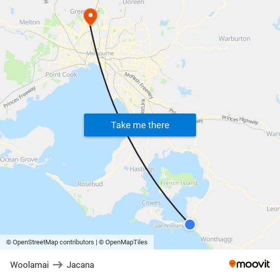 Woolamai to Jacana map