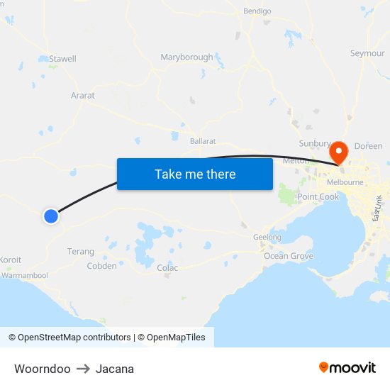 Woorndoo to Jacana map