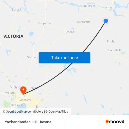 Yackandandah to Jacana map