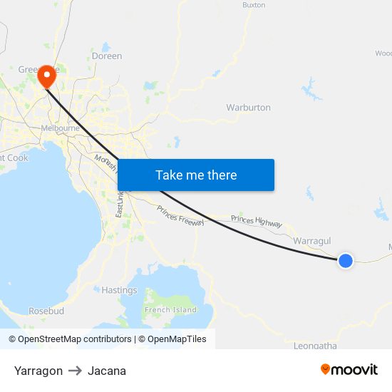 Yarragon to Jacana map